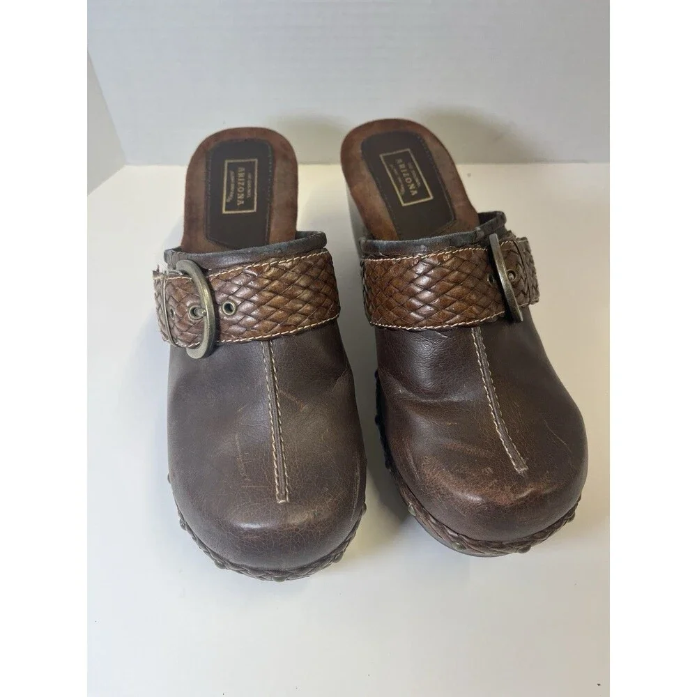 Vintage Arizona Clogs Mule Slides Nature Braided Leather Shoes Womens 7.5 Y2K
